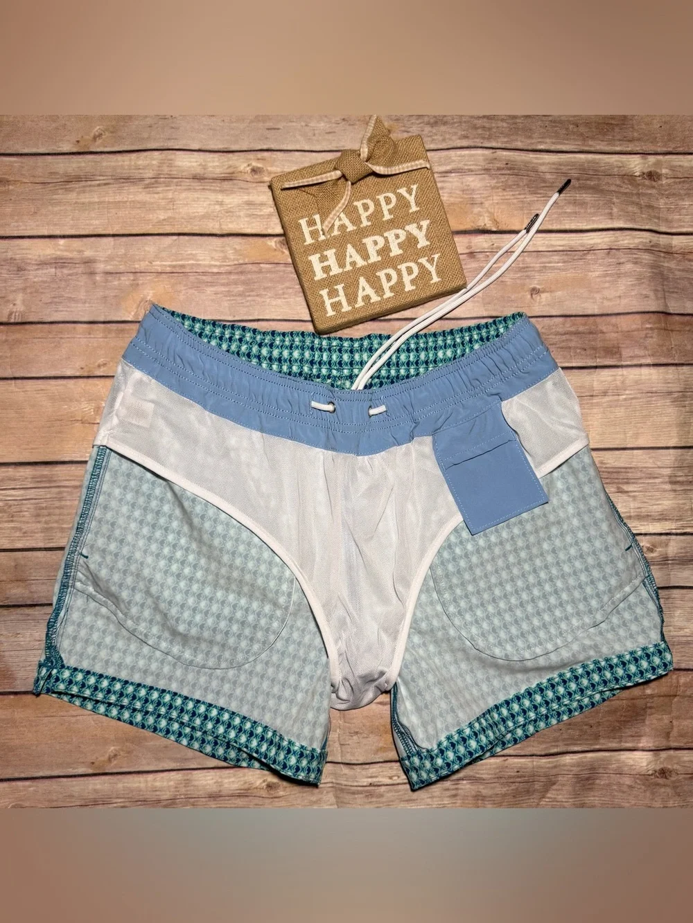 Bonobos Teal and Navy Geometric Swim Trunks Size Small 5in Inseam